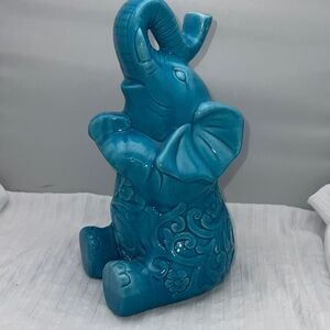 Teal Ceramic Elephant Figurine - Decorative Home Art 9” Tall 5” Deep 4.25” Wide